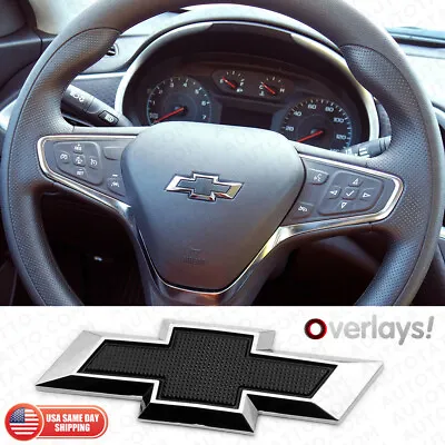 Chrome Black Steering Wheel Bowtie Overlay Chevy Silverado 14-24 Emblem Badge • $24.99