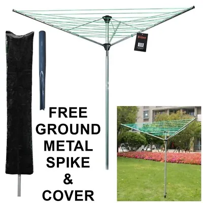 Rotary Airer 30m Outdoor 3 Arm Clothes Washing Line Dryer Ground Spike & Cover • £19.99