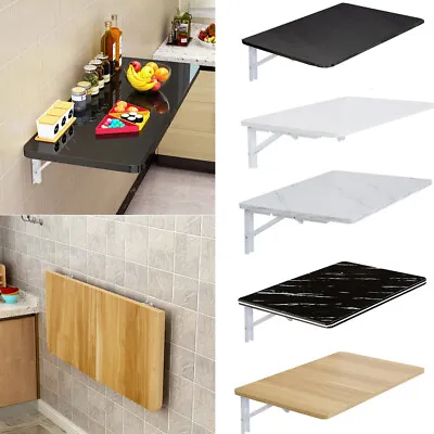 Folding Wall-mounted Desk Table Drop-leaf Laptop Wood Shelf Storage Rack Kitchen • £20.95