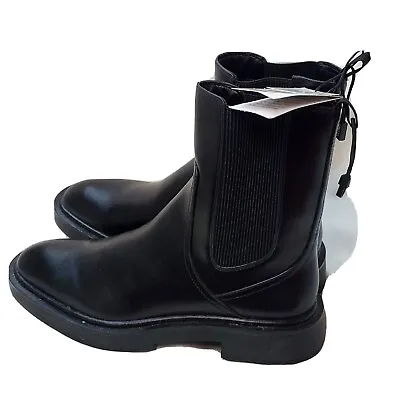 $18.90 • Buy Zara Womens Shoes Boots Size 9 Black Leather Pull Up Elastic Fit  New
