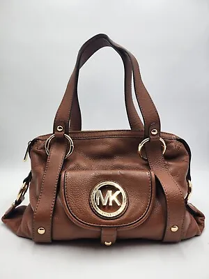 Michael Kors Fulton Luggage Brown Leather Shoulder Bag Satchel Tote  • $34