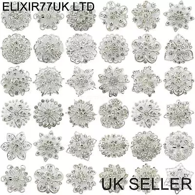 Job Lot Silver Diamante Flower Pin Brooch Wedding Bouquet Bridal Cake Art Broach • £101.45