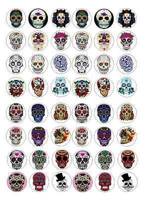 48 Mini Day Of The Dead / Skulls  Cupcake  Wafer Rice Edible Fairy Cake  Toppers • £2.50