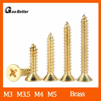 Brass Phillips Countersunk Self Tapping Wood Screws Bolt Chipboard M3 M3.5 M4 M5 • £3.95