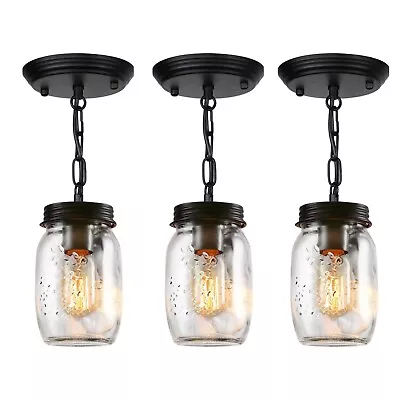 3 Pcs Glass Mason Jar Light Fixture 1 Light Farmhouse Pendant Light • $78.11