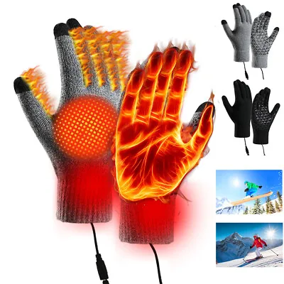 Winter Electric Mitten Heated Gloves Full Finger Warmer USB Rechargeable Warm • $14.46