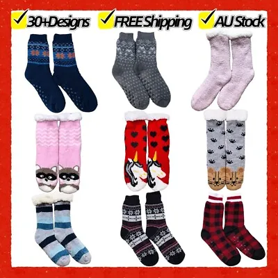 $24.95 • Buy 3 Pairs Fuzzy Slipper Socks Super Soft Warm Winter Over 30 Designs To Choose