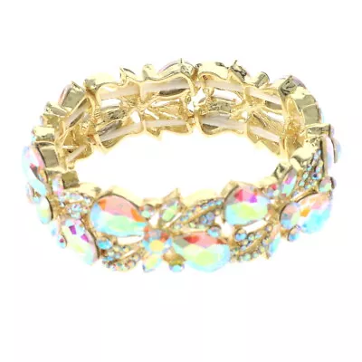 Gold Tone Metal Marquise Crystal Rhinestone Stretch Bracelet B8860-GAB • $21.99