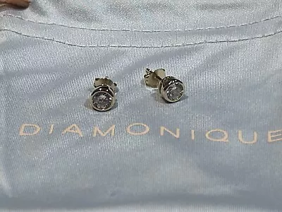 QVC Yellow Gold Plated 925 Sterling Silver Bezel Set Diamonique Stud Earrings • £15