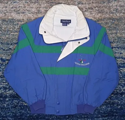 Vintage Nautica Challenge Windbreaker Jacket Color Block Packable Hood Mens M • $59.56