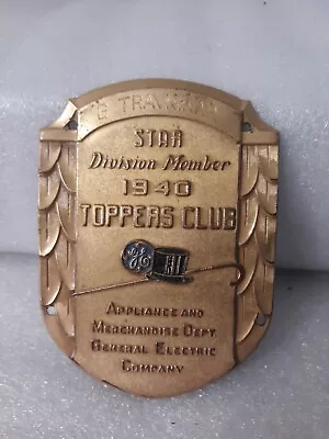 Vtg General Electric Toppers Club Brass Plaque Sign Tag 1940 Top Hat Cane • $24.99