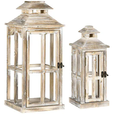 2 Pack 28 /20  Large Rustic Wooden Lantern Decorations Indoor Outdoor Home Decor • $79.03