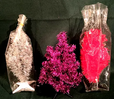 Mini 1 Foot Christmas Tree Soft Tinsel Paper Chase Brand Plastic Stand Nt 10 • $7.99
