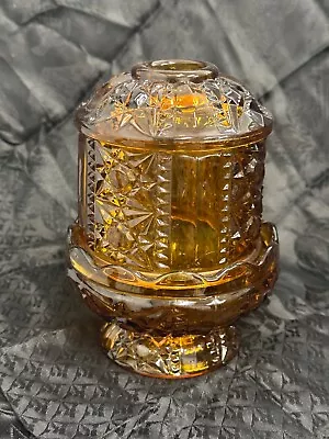 VINTAGE Indiana Glass Amber Stars & Bars Fairy Light Lamp Candle Holder • $24