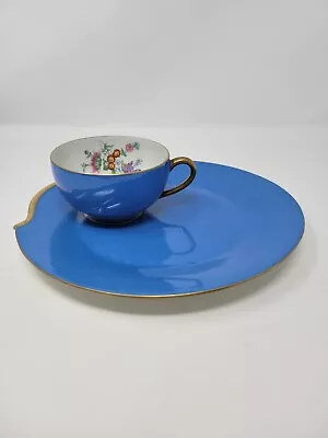 VTG T&V LIMOGES Tyndale/ Roden C1910  Sky Blue Flower  Luncheon Plate & Tea Cup  • $27.99