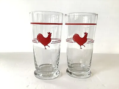 Vintage Red Rooster Tumblers Glasses Iced Tea Drinks 6” High Set Of 2 • $15.99