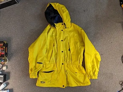 Eddie Bauer Jacket Womens Petite XL Ebtek Goretex Yellow Zip Hood Lined Nylon • $44.99