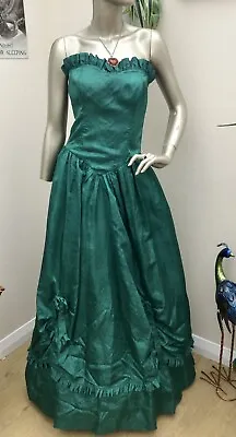 Vintage 80’s Bridesmaid Dress Green Victorian Bridgerton Watermark Taffeta S • £20