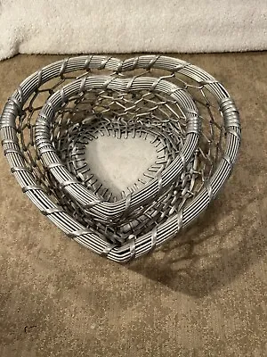 Vintage Set Of 2 Heart Shaped Metal Nesting BASKETS Sturdy Aluminum Very Cool • $11.25