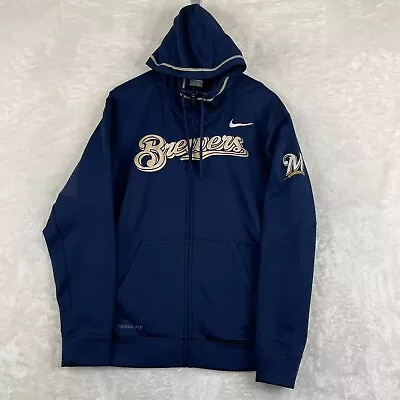 Milwaukee Brewers Hoodie Adult Medium Blue Nike Sweatshirt MLB Baseball Mens • $24