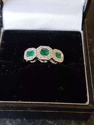 18ct White Gold Emerald And Diamond Ring • £950