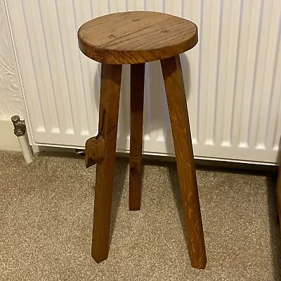 Small Tall Table Wooden Round Lamp Sofa End Solid Oak. Mouse Design • £30