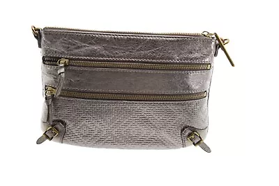 Elliott Lucca Women's MESSINA Handbag Metallic Pewter Leather Crossbody 3 Zip • $15.99
