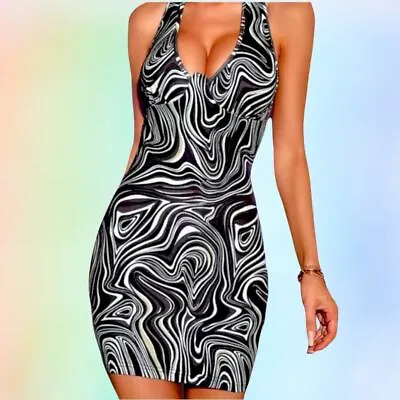 £19.99 • Buy Black Marble Print Halter Neck Body Con Dress