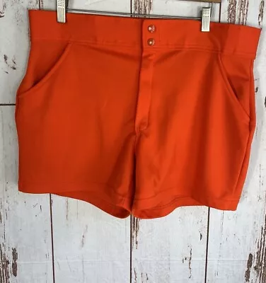 Vintage 80s Mens Athletic Coach Shorts Gym Orange XL Wide Waist Band • $29.98