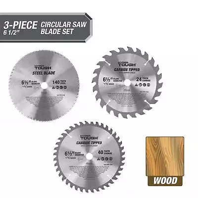 Hyper Tough 3-Piece 6-1/2-inch Circular Saw Blade Set 5/8-inch Spindle Durable • $12.77