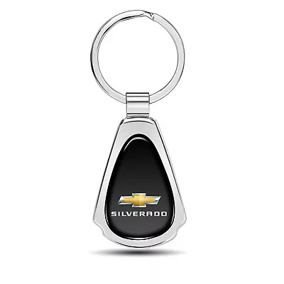 Chevrolet Silverado Black Dome Chrome Metal Teardrop Key Chain • $21.95