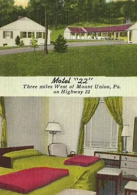 CL-075 PA Mount Union Motel 22 Linen Postcard Interior Exterior Simmons Furnitur • $17.50