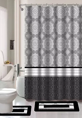 $20.16 • Buy New Country Style Bathroom Shower Curtain Matching Bath Mat Countour Rug Set