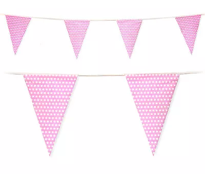 Baby Pink Polka Dot 10m Triangle Bunting - Party Decoration Birthday Wall Shower • £2.49