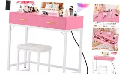  Vanity Desk With Charging Station Makeup Vanity With Lighted Mirror Tri Pink • $200.24