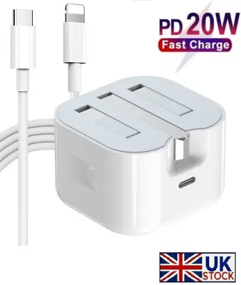 For IPhone 14 13 12 11 Pro XR XS Fast Charging 20W USB-C PD Plug Charger & Cable • £6.79