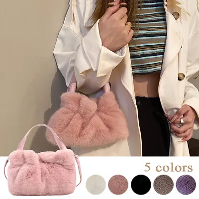 Crossbody Bag Plush Handbag Imitation Mink Fur Shoulder Bag Pleated Underarm Bag • $5.66