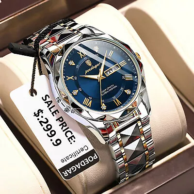 Men's Quartz Watches 3 ATM Waterproof Luminous Date Stainless Steel Wristwatches • £8.70