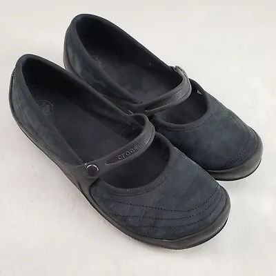Crocs Wrapped Leather Mary Jane Shoe Women 9 Black Nubuck Slip On Casual Comfort • $20