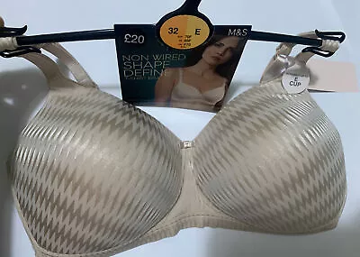 M&S SHAPE DEFINE NON WIRED VELVET TOUCH NATURAL UPLIFT FULL CUP Bra In NUDE 32E • £12.99