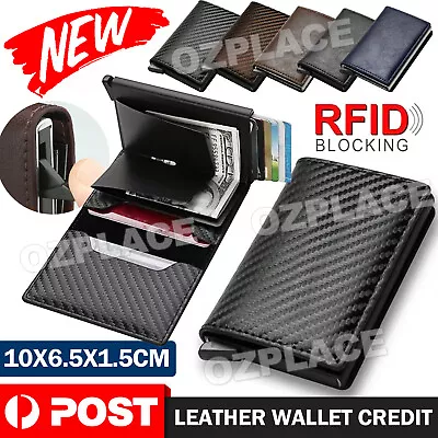 Rfid Blocking Card Holder Leather Carbon Fiber Wallet Slim Purse Credit Card • $8.95