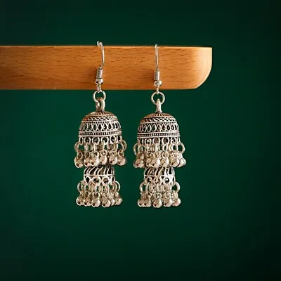 Retro Indian Jhumka Earrings New Boho Ethnic Gypsy Afghan Silver Color Jewelry • $1.10