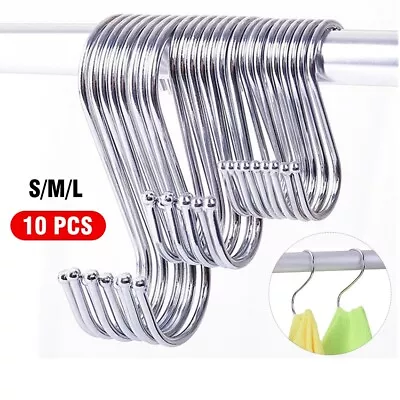 10 X S Hooks Stainless Steel Kitchen Meat Pan Utensil Clothes Hanger Hanging UK • £4.55