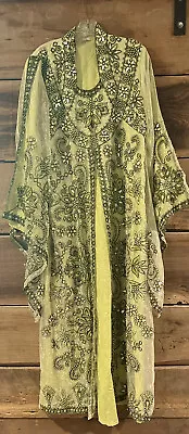 Long Green Indian Style Galabeya Maxi Dress Gown Ornate Rhinestones  Large SALE! • £23.75