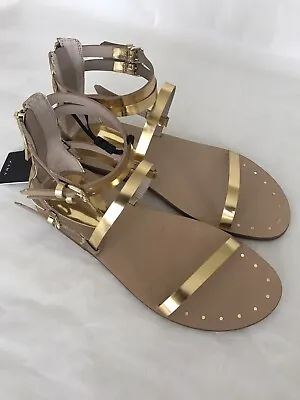$45 • Buy NWOB ZARA Gold Strappy Gladiator Flat Sandals Size US 7.5