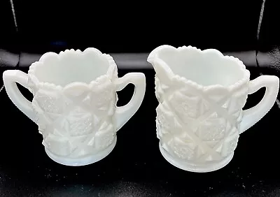 Vintage WESTMORELAND Old Quilt Milk Glass Creamer And Sugar Set. • $12.95