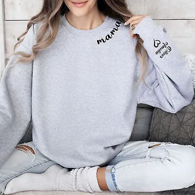 Mama Sweatshirt With Kids Name On Sleeve Personalised Mum Sweatshirt Pullover  • £19.99