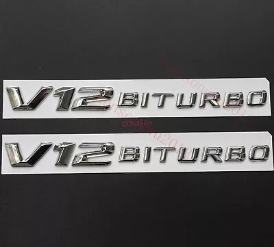2x Chrome V12 BITURBO Number Letters Side Emblem Badge Sticker For Mercedes Benz • $17.99
