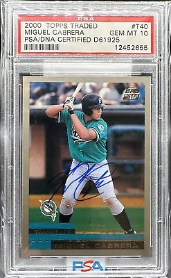 2000 Topps Traded #T40 Miguel Cabrera Rookie RC Graded PSA 10 Auto PSA/DNA Rare! • $1999.99