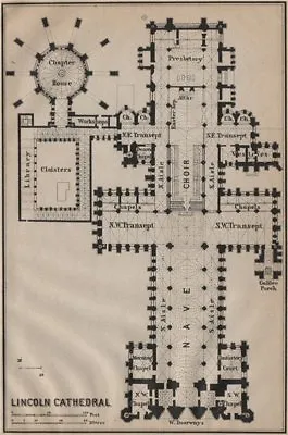 LINCOLN CATHEDRAL Floor Plan. Lincolnshire. BAEDEKER 1910 Old Antique Map • £5